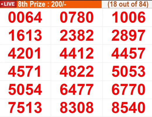  In progress - Winning numbers for 8th prize (18 out of 84)