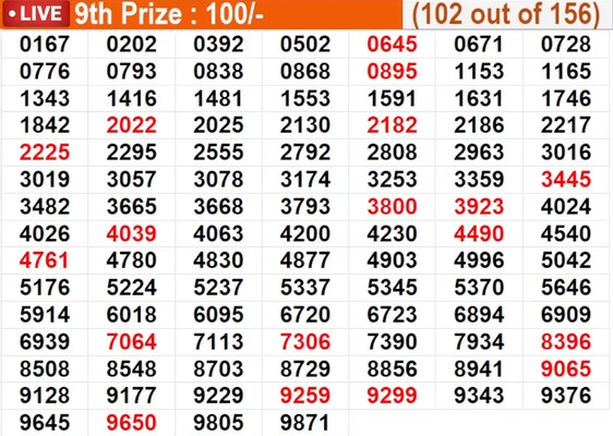  In progress - Winning numbers for 9th prize (102 out of 156)