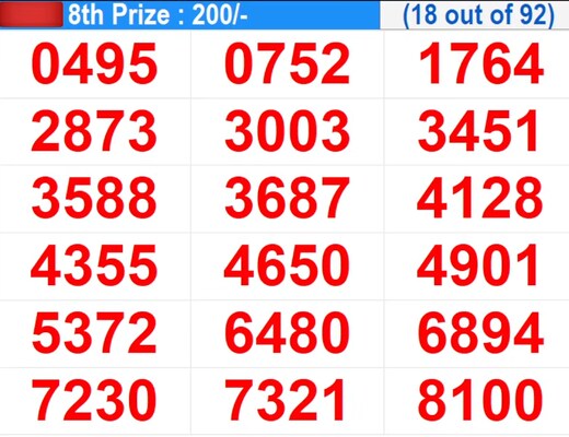  In Progress – Winning numbers for 8th prize (18 out of 92)