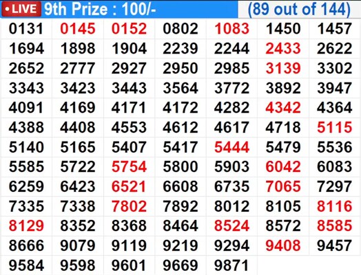  In Progress – Winning numbers for 9th prize (89 out of 144)