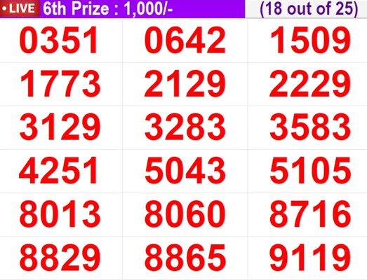  In progress – Winning numbers for 6th prize (18 out of 25)