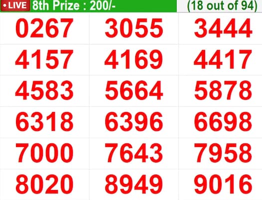  In progress – Winning numbers for 8th prize (18 out of 94)