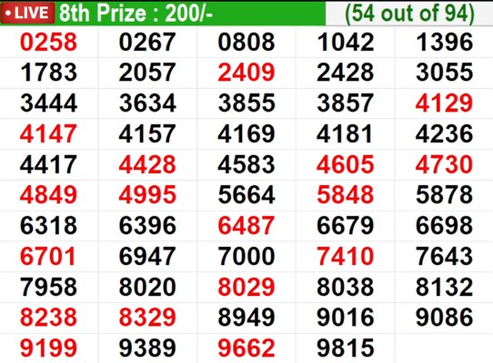  In progress – Winning numbers for 8th prize (54 out of 94)