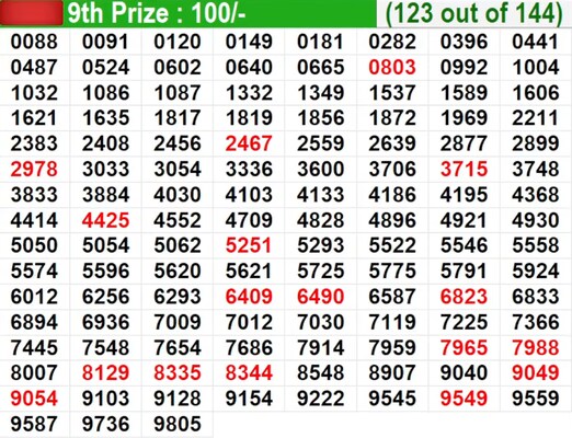  In progress – Winning numbers for 9th prize (123 out of 144)