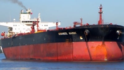 The Sonangol Namibe was approached by an unknown small vessel and crew report that a port ballast tank is losing water. (Image Courtesy: X/RT_India_News)