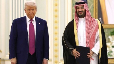 US President Donald Trump with Saudi Arabian Crown Prince Mohammed Bin Salman. (Image Courtesy: X/Nexta_TV)