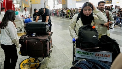  Students returning from Iran arrive at Terminal 3 (T3) of the Indira Gandhi International Airport after their evacuation amid regional tensions, in New Delhi, Sunday, March 15, 2026. (PTI)