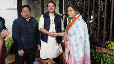 Nandita Garlosa joins the Congress in Assam. (ANI)