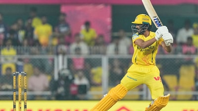 Chennai Super Kings' captain Ruturaj Gaikwad plays a shot during the Indian Premier League cricket match between Chennai Super Kings and Rajasthan Royals in Guwahati, India, Monday, March 30, 2026. (AP Photo/Anupam Nath)