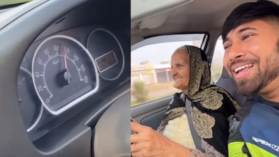 The elderly woman not only drives at high speed and parks the car smoothly. (Photo Credit: Instagram)