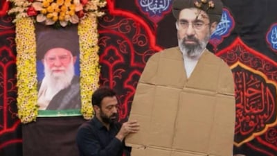 Doctored images of Mojtaba Khamenei as a cardboard cutout sitting in the seat of power have circulated widely on social media. (X)