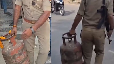 A protest was staged outside Kashi Vidyapeeth University over the LPG shortage. (Photo Credit: Instagram)