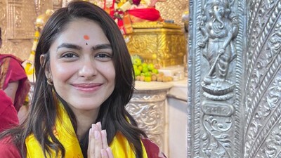 Mrunal was seen dressed in a traditional red outfit. (Photo Credit: Instagram)