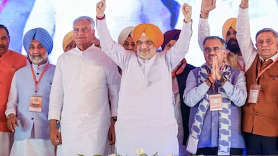 Union Home Minister Amit Shah during the 'Badlav' rally, in Punjab's Moga. (Image: PTI)