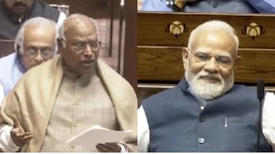 Mallikarjun Kharge and PM Modi in Rajya Sabha