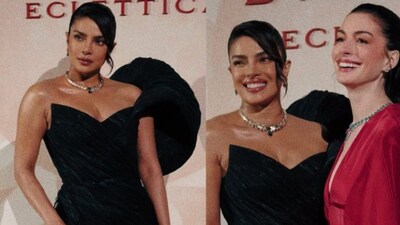 Priyanka Chopra wore a black gown for the event. (Photo Credit: X)