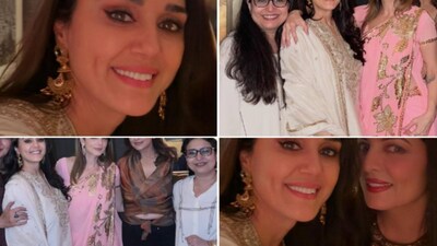 Preity Zinta chose a beautiful white sharara with gold work for Eid celebration.
