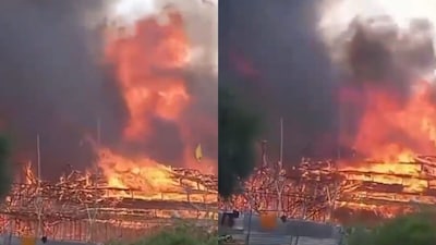 Pandal in Rajghat of Ayodhya has caught fire. 1251 hawans were taking place. (Photo: X)