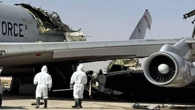 The damaged American E-3 AWACS plane. (Press TV/X)
