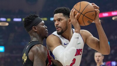 Dennis Schroder defends Detroit Pistons forward Tobias Harris (Picture credit: AP)