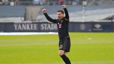 Lionel Messi reacts after scoring during the second half of an MLS match against New York City (Picture credit: AP)