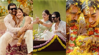 Rashmika Mandanna shared vibrant photos from her Haldi ceremony with Vijay Deverakonda, revealing a colourful celebration that felt more like a Holi festival.