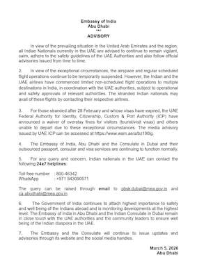  Indian Embassy In Abu Dhabi Says Flight Ops To Remain Suspended 