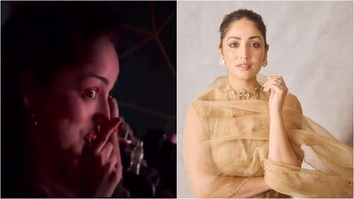 Yami Gautam was seen hiding her face and signalling Surilie to stay quiet so that the audience would not recognise her presence in the theatre.