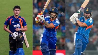 (From left) Abhishek Sharma, Ishan Kishan, Rinku Singh (PTI Photo)