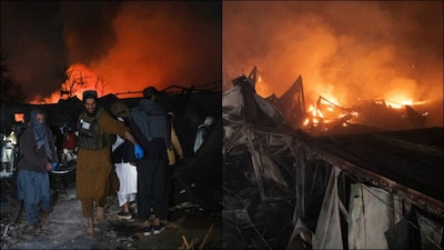 Taliban officials at the site of a deadly Pakistani attack on a drug rehabilitation centre in Kabul. (Image/AFP)