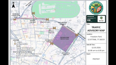 Vehicle movement will be restricted on Sheshadri Road and nearby stretches under the jurisdiction of the Upparpet Traffic Police Station. (X/@blrcitytraffic)