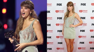 Taylor Swift wore a mini light green dress for the iHeartRadio Music Awards