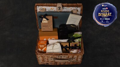 The Bharat Hamper was curated with 11 home-grown Indian brands and presented to the foremost delegates at the event. (Image: News18)