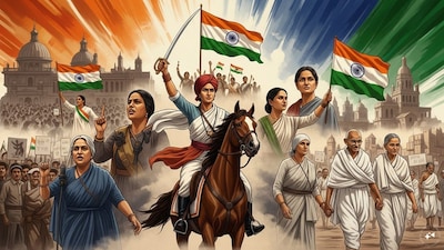 Rani Lakshmibai, Sarojini Naidu, Aruna Asaf Ali, Bhikaji Cama and Kasturba Gandhi played key roles in India’s independence struggle. (AI generated image)