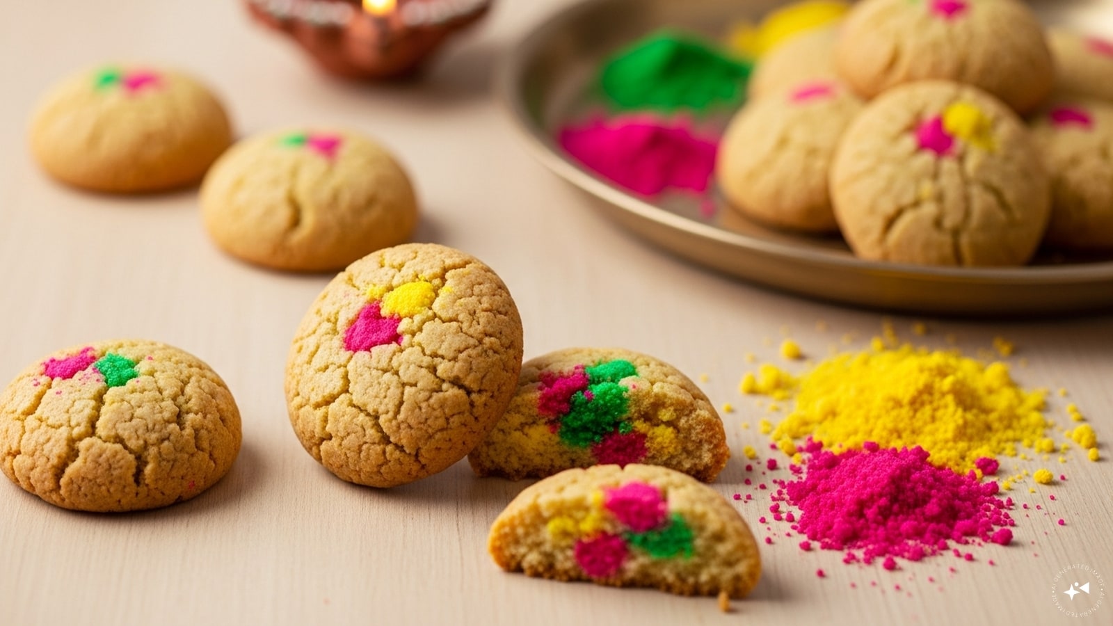  Leftover Holi Cookies: Grind leftover sweets into crumbs and fold into cookie dough. Bake as usual to create festive-flavored cookies, giving new life to Holi treats in a crunchy, bite-sized version.