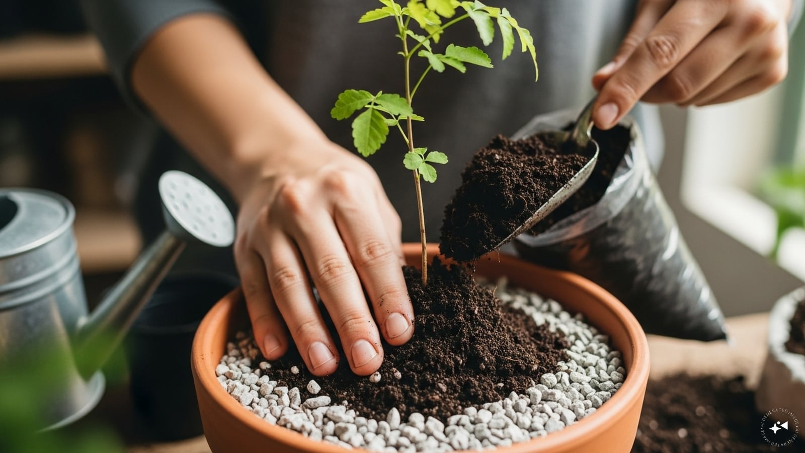     Plant the seedling correctly: Place a small layer of gravel at the base of the pot to improve drainage. Place the seedling upright in the middle and gently fill in the soil around its roots. Press the soil lightly to secure the plant and water immediately after planting.