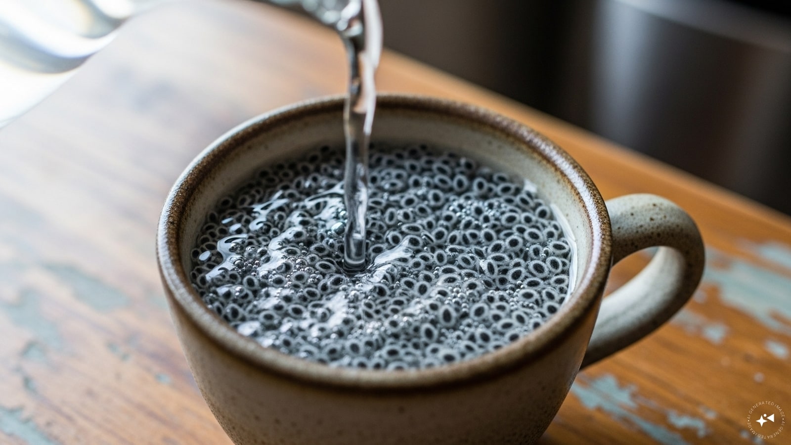 Next, take a small cup, add the basil seeds, add water and let it soak for 30 minutes. 