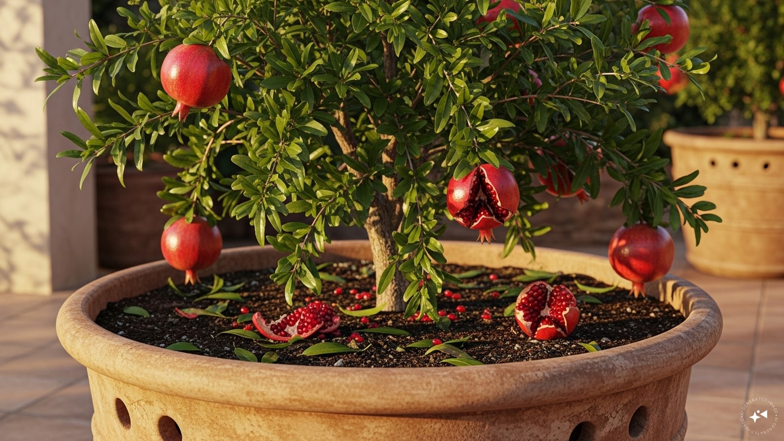     Choose a large, sturdy pot: Pomegranate trees develop strong roots, so choose a pot that is at least 16-20 inches wide and deep. Pottery, ceramic, or thick plastic pots work well. Make sure the pot has multiple drainage holes to prevent excess water from collecting around the roots.