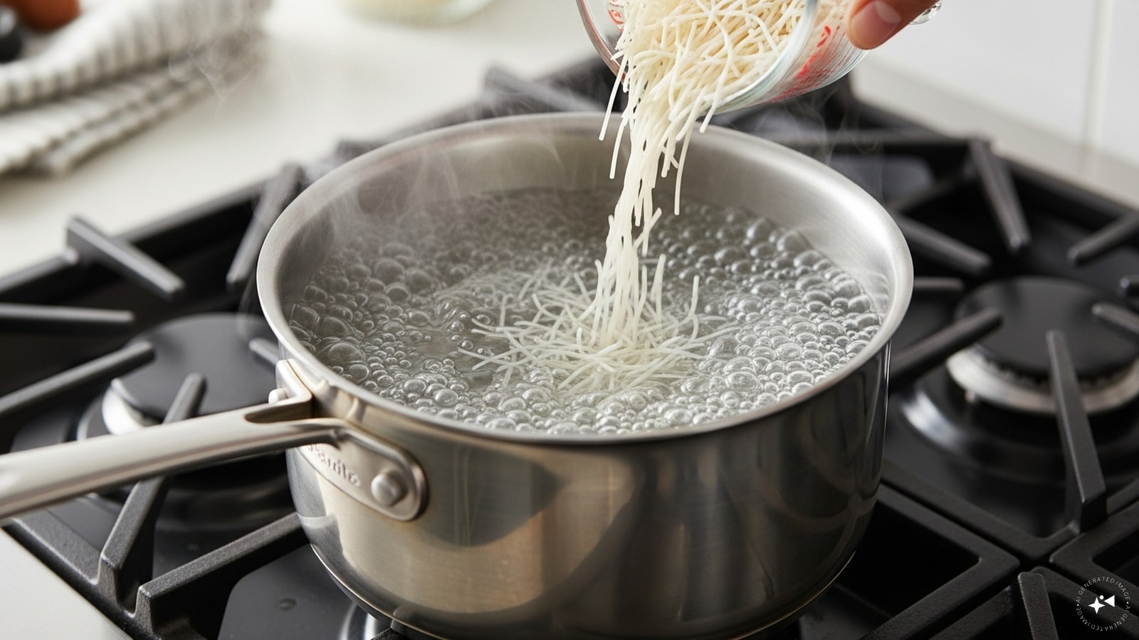  Firstly, boil a cup of water and add falooda sev. Switch off the flame. 