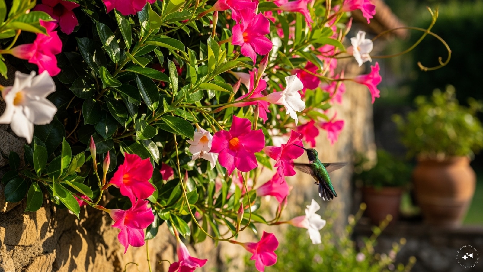 Mandevilla: This tropical vine offers glossy green foliage and large, trumpet-like blossoms. It loves the heat and climbs beautifully up trellises or balcony railings. Ensure it has consistent moisture, and it will reward you with a continuous display of elegant flowers.