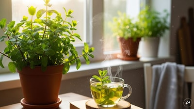 Peppermint: Peppermint is an instant energy lifter. The invigorating scent of menthol can reduce fatigue and sharpen your focus. It grows aggressively in pots, providing a constant supply of leaves for fresh tea, which aids digestion and further relaxes the body.