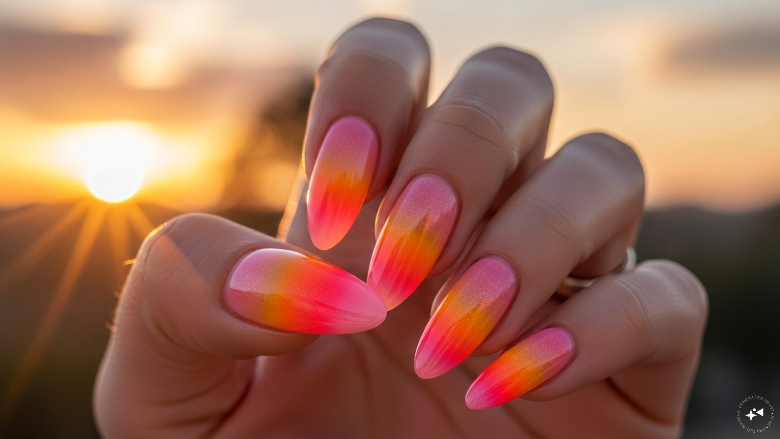 Sunset Ombre: Capture the beauty of a summer sunset with ombre nails that fade from orange to pink to purple. This ombre effect is both dreamy and eye-catching, perfect for nights out or beach parties.