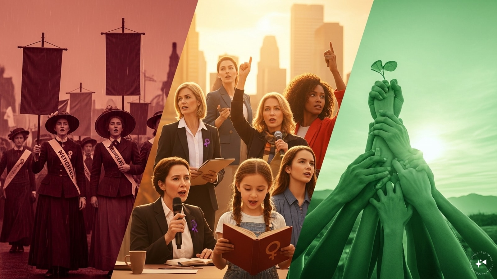 Although purple and white are the most commonly recognised colours today, green is also historically linked to the movement. Green represents hope and the promise of a better future for women. Together, the three colours symbolise the past, present and future of the women’s rights movement — justice, unity and hope.