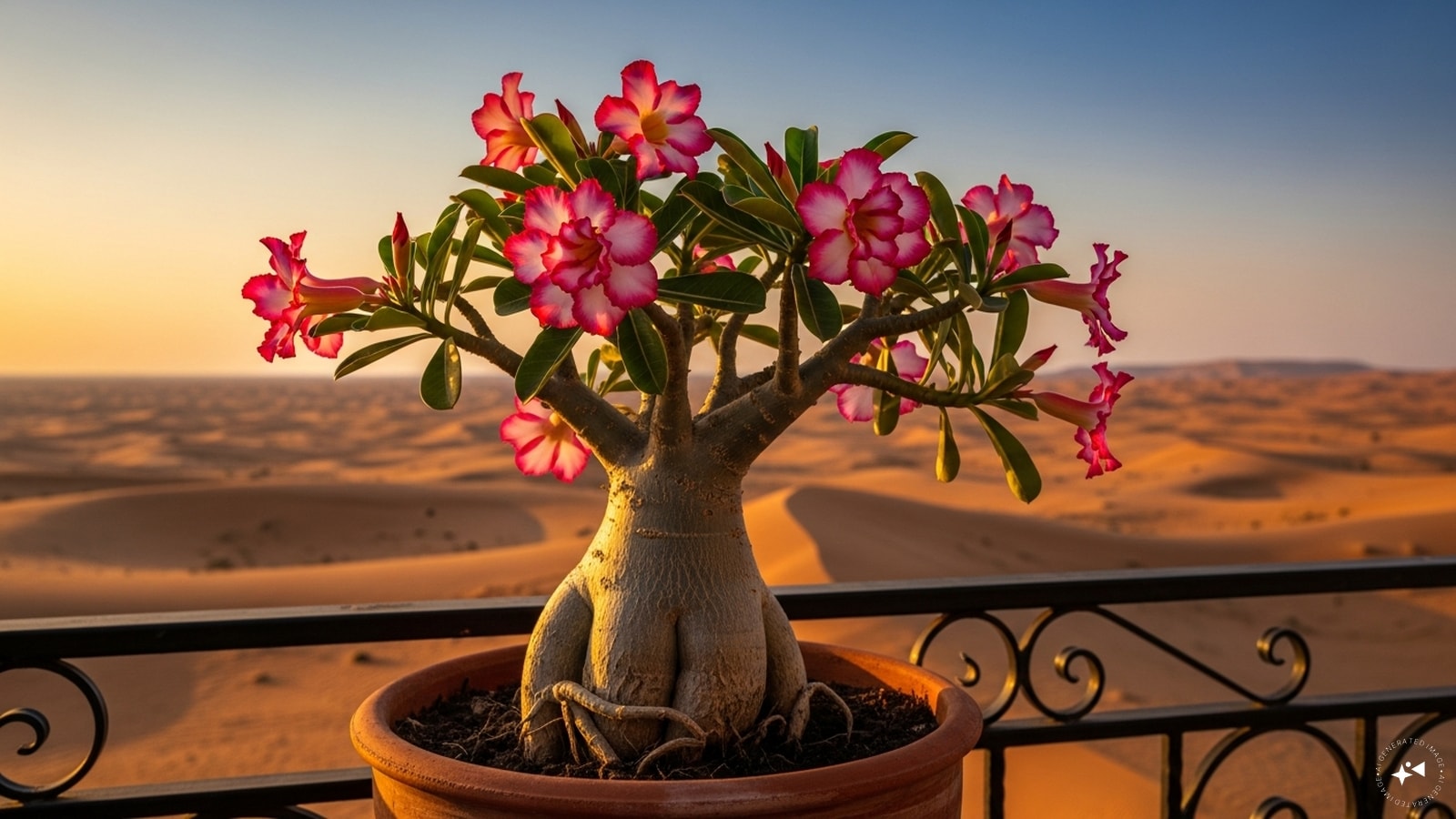 Desert Rose (Adenium): With its thick, sculptural trunk and striking trumpet-shaped flowers, the Desert Rose is a succulent masterpiece. It stores water in its base, allowing it to withstand extreme heat and dry spells with ease. Give it bright, unobstructed sunlight.