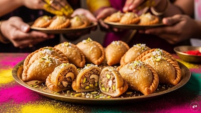  Gujiya (North India): The quintessential Holi sweet, these half-moon-shaped, deep-fried dumplings are filled with a rich mixture of khoya, dry fruits, and coconut. They symbolize the season’s sweetness and are affectionately shared among friends and family, making them the ultimate festive staple.