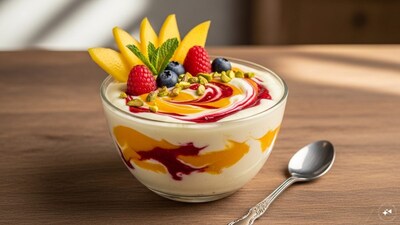 Fruit and Yogurt Shrikhand: Prepare shrikhand using hung curd and sweeten it with blended fruits like mango or berries instead of sugar. The natural fruit sugars add flavor and color, while yogurt provides probiotics and protein. It’s creamy, festive, and a lighter alternative to traditional versions.