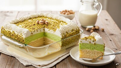 Pour the remaining milk mixture over the layered bread, chill in the refrigerator for 30 minutes, and serve cold.