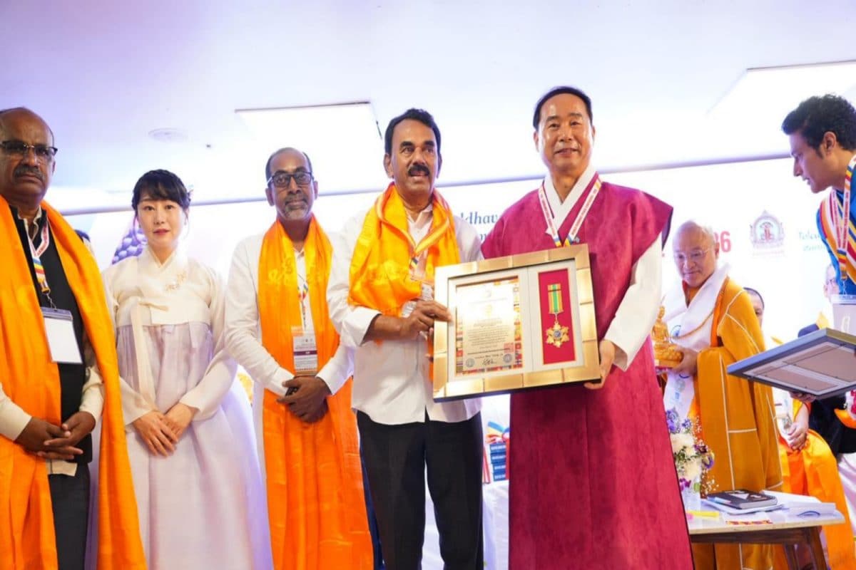 Telangana Minister J Krishna Rao receives ‘Grand Prize for Contribution to World Peace’.