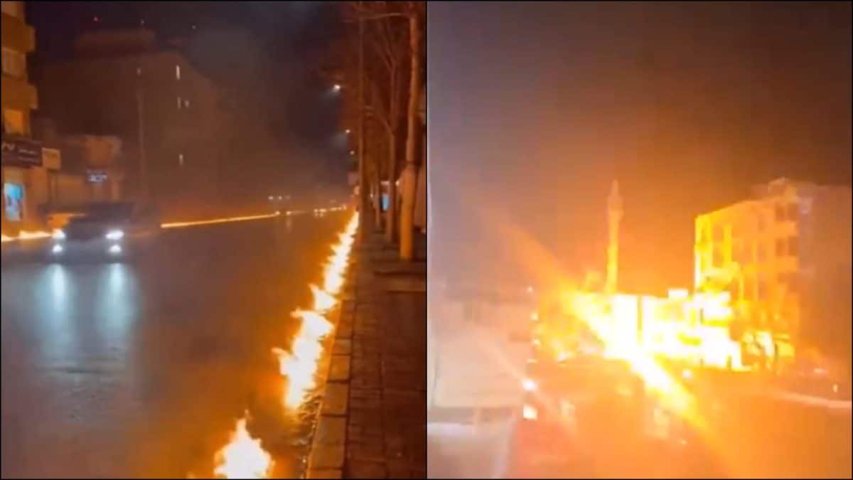 Inferno In Tehran Streets As Flaming Oil Runs Through Drains After Depot Strike | Videos