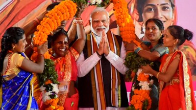 PM Narendra Modi during an interaction with women on the Women's Reservation Bill, in Varanasi, in 2023. (PTI)